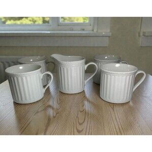 JC Penney Home Collection Italian White Porcelain 4 Coffee Cups & 1 Creamer